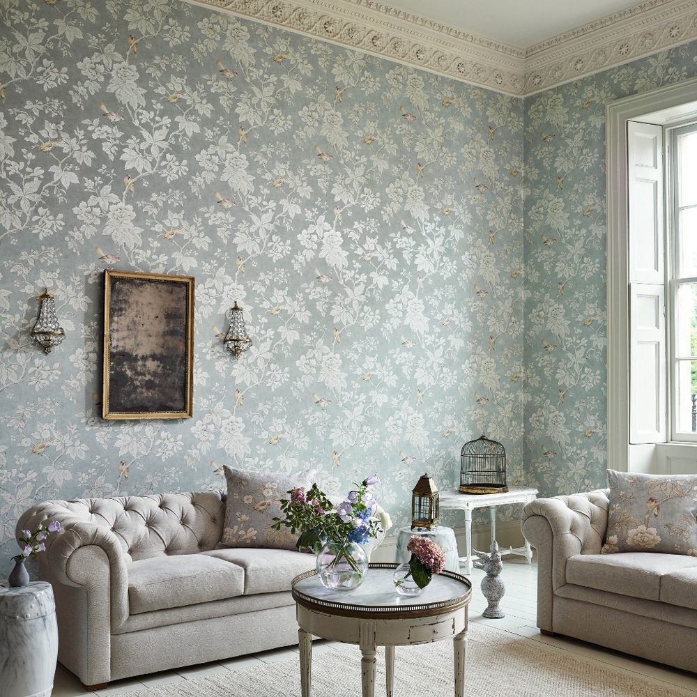 Sanderson Chiswick Grove Wallpaper, Partial Roll. In Blue.